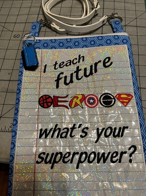 I teach heroes ITH bag and BONUS eraser key fob digital embroidery file