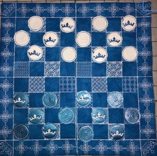 Travel-size Chessboard with Chess & Checkers Tokens Embroidery File
