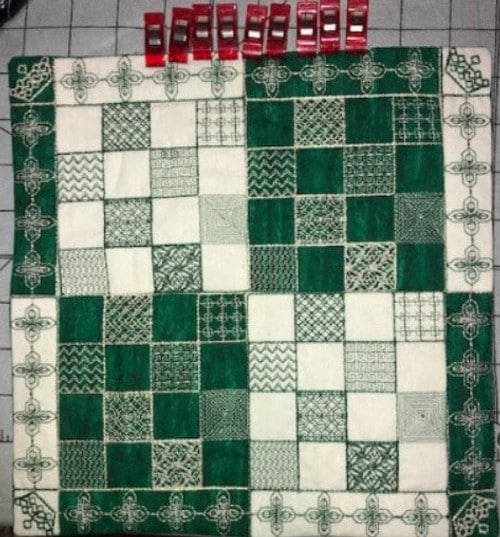 Travel-size Chessboard with Chess & Checkers Tokens Embroidery File