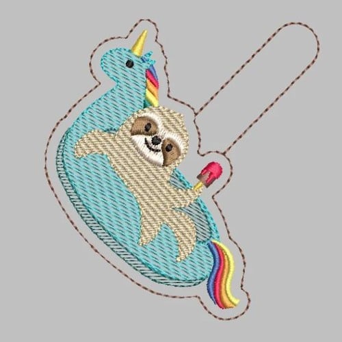 Pool Sloth Keyfob Embroidery File - The3BlackCats Embroidery and Custom Gifts